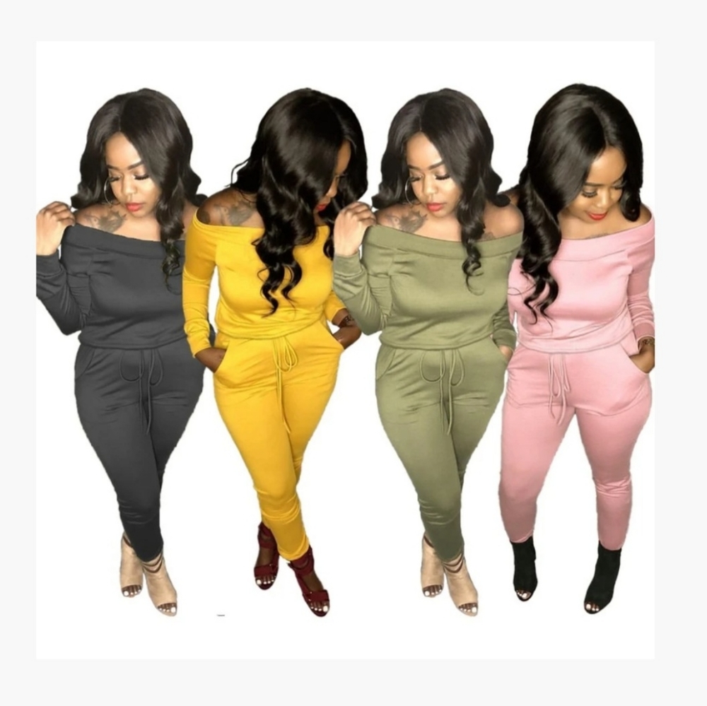 *Black and Green left* Off Shoulder Casual Set